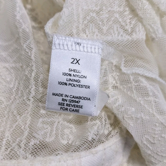NWT Roz & Ali Semi Sheer Lace Shirt 2X Button Up Sleeveless Cream - Picture 5 of 9